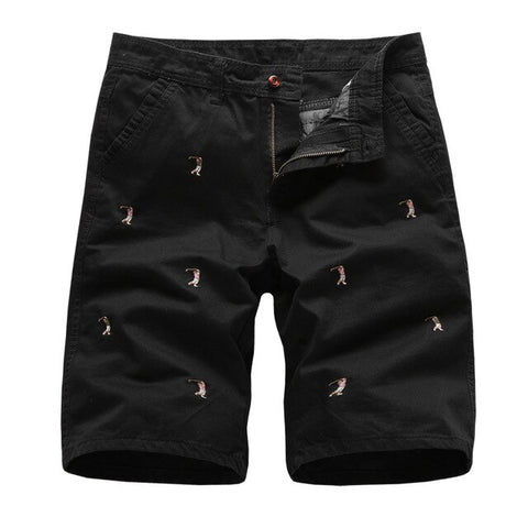 Men's Cargo Shorts Male Embroidery 100% Cotton Shorts Men Casual Cargo Shorts