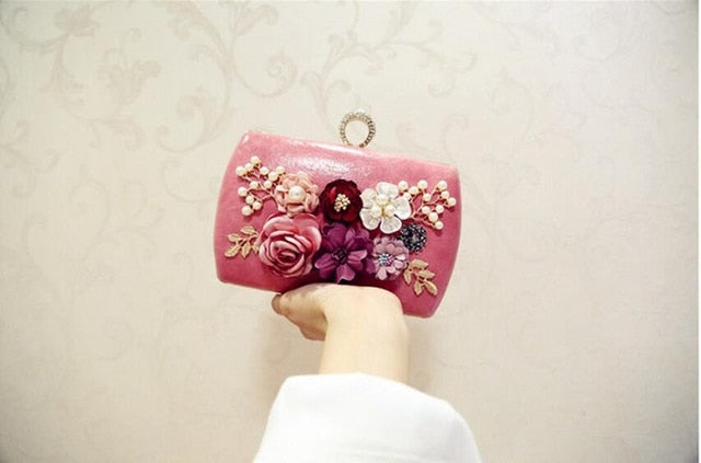 High Quality Luxury Handmade Flowers Evening Bags Brand Dinner Clutch Purse With Chain Flower Banquet Bags