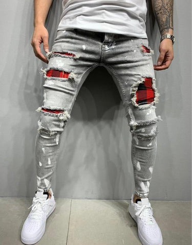 High Quality Men's Jeans Lacquer Shattered and Broken Fashion New Jeans