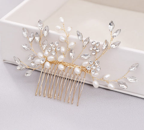 Tocado de peineta de perlas Accesorios para el cabello con peineta de cristal tejido a mano 