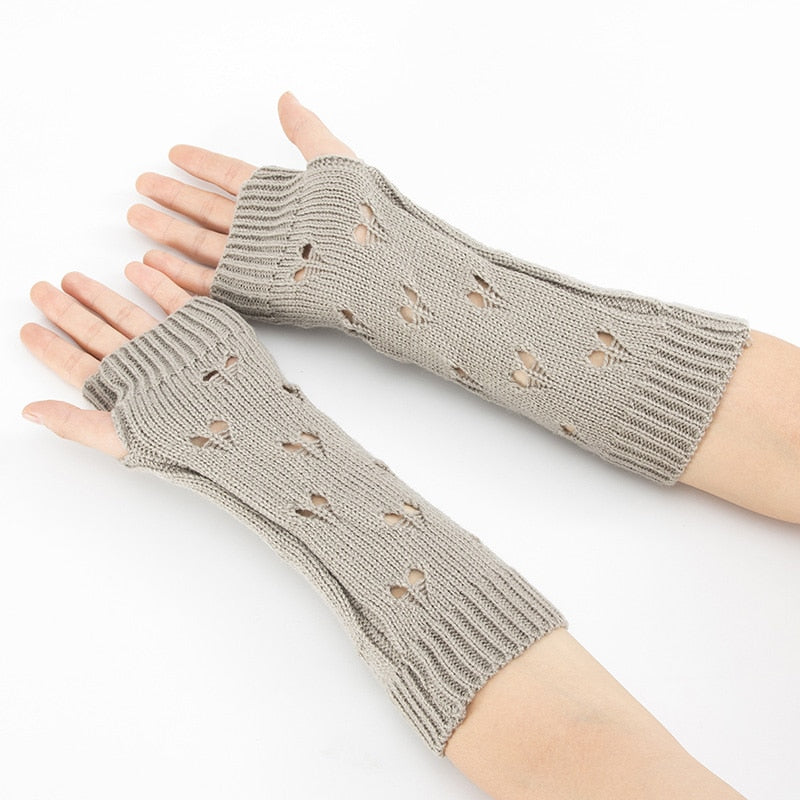Women Gloves Stylish Hand Warmer Winter Gloves Women Arm Crochet Knitting Hollow Heart Mitten Warm Fingerless Gloves