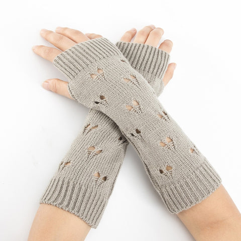 Women Gloves Stylish Hand Warmer Winter Gloves Women Arm Crochet Knitting Hollow Heart Mitten Warm Fingerless Gloves