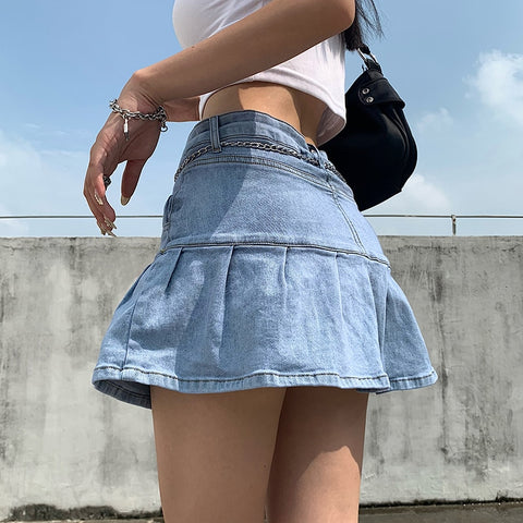 Harajuku Punk Y2K Denim Mini Plissee Rock Damen Sommer Hohe Taille Jeans Shorts Röcke Frauen Rüschen Mode Koreanische
