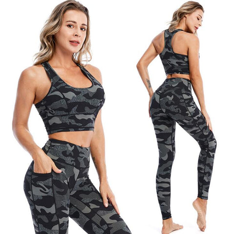 Women Camouflage Printed Sports Suit Fitness Workout Summer Clothes