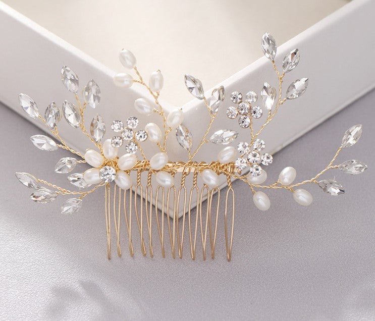Pearl hair comb headdress Hand-woven crystal comb hair accessories
