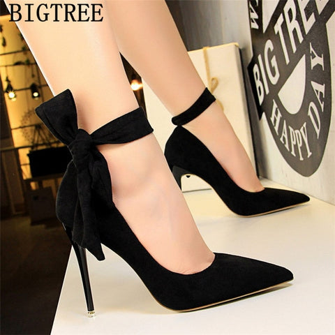 dress shoes women stiletto moccasin bigtree shoes Butterfly knot
