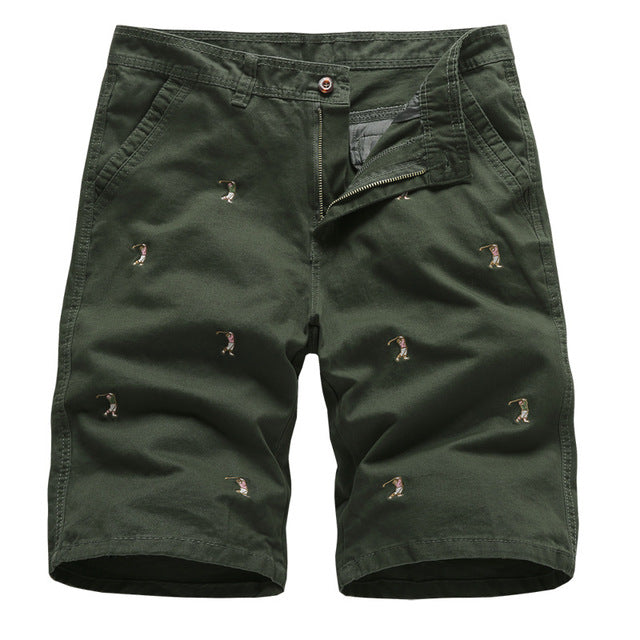Men's Cargo Shorts Male Embroidery 100% Cotton Shorts Men Casual Cargo Shorts