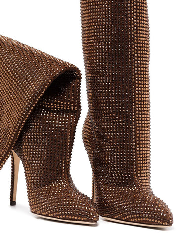 Gypsophila Rhinestone Pointed Toe Stiletto High-Heeled Knee-High Boots Plus Size Catwalk Women's Boots