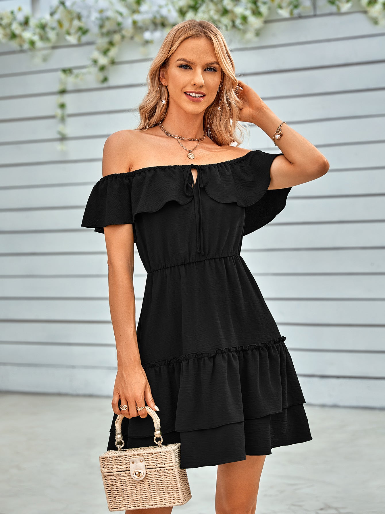 Casual Strapless Ruffle Solid Color Dresses