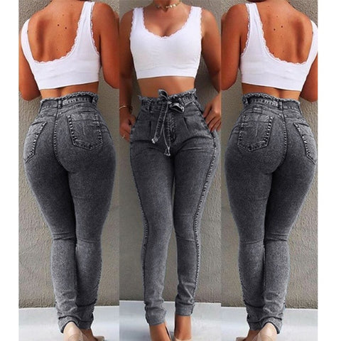 Streetwear-Jeans aus Bandage-Denim mit hoher Taille und Übergröße