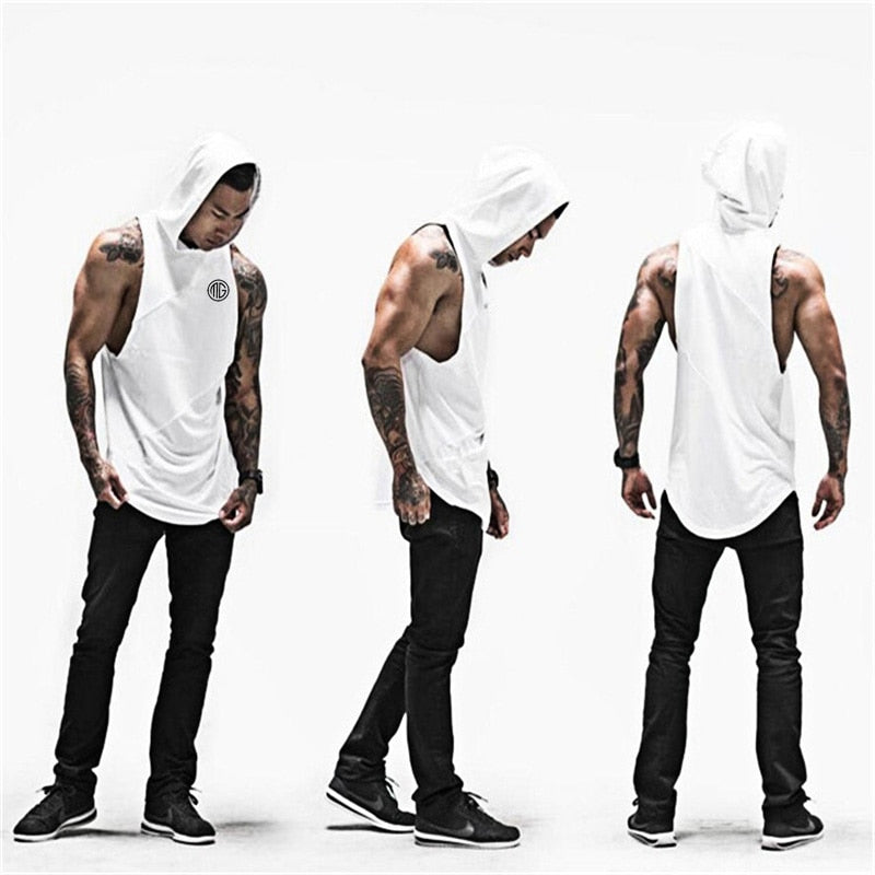 Fitness Men Tank Top with hooded Mens Bodybuilding Stringers Tank Tops workout Singlet Sleeveless Shirt