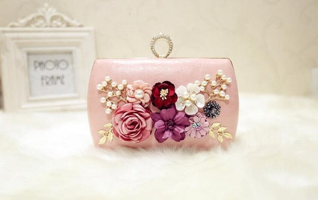 High Quality Luxury Handmade Flowers Evening Bags Brand Dinner Clutch Purse With Chain Flower Banquet Bags