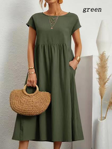 Solid Color Sleeveless Loose Long Skirt with Pockets