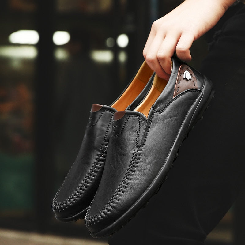 Men Shoes Casual Luxury Brand Genuine Leather Italian Men Loafers Moccasins Slip on Mens Driving Shoes Black Brown Plus Size 47