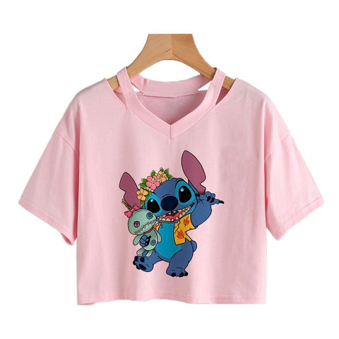 Disney Kawaii Lilo Stitch Funny Cartoon T Shirt Women Stitch Manga T-shirt Y2k Graphic Tshirt Streetwear Crop Top Tees Female