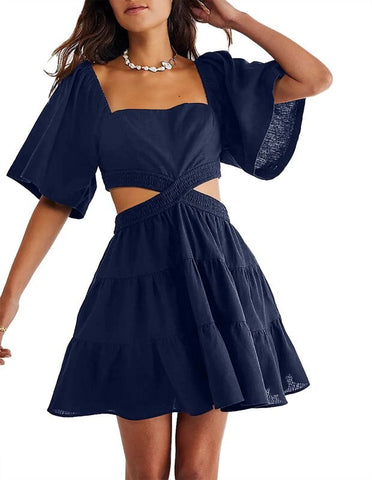 Short Sleeve Casual Flowy A-Line Mini Dress
