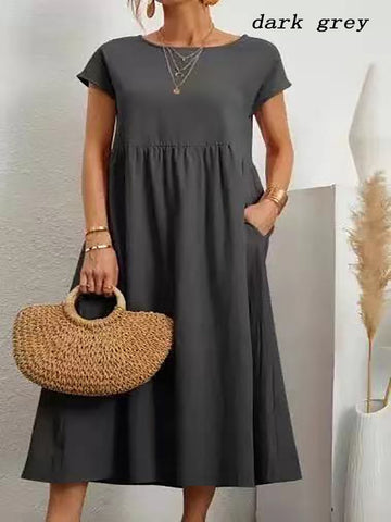 Solid Color Sleeveless Loose Long Skirt with Pockets