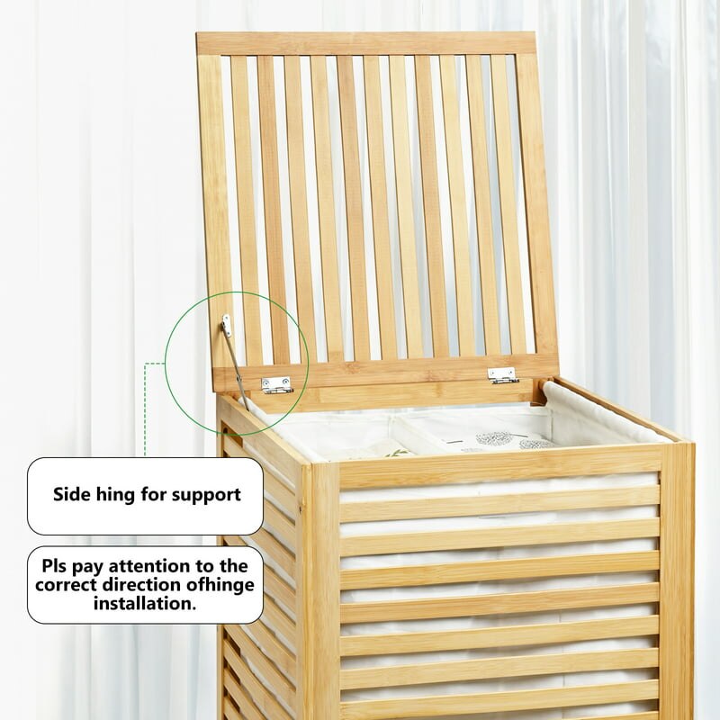 Laundry Hamper with Lid ,2-Section 120L Laundry Basket With Removable Liner Bag,Natural