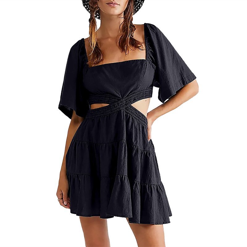 Short Sleeve Casual Flowy A-Line Mini Dress