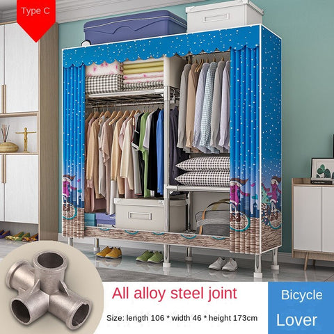 Home Rental Room Bedroom Assembly Hanging Clothes Storage Finishing Steel Frame Bold Simple Oxford Cloth Wardrobe