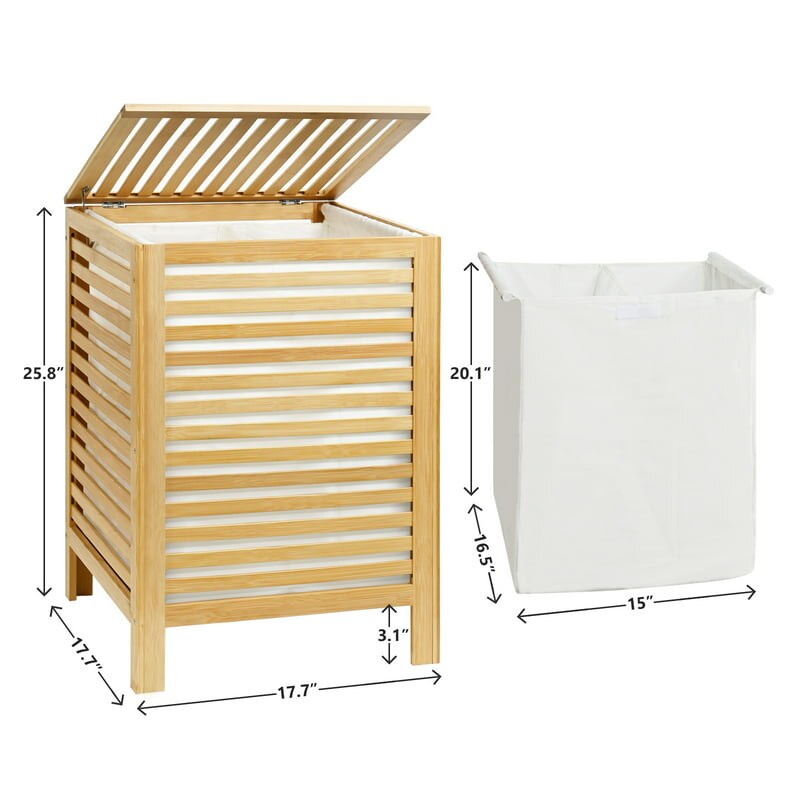 Laundry Hamper with Lid ,2-Section 120L Laundry Basket With Removable Liner Bag,Natural