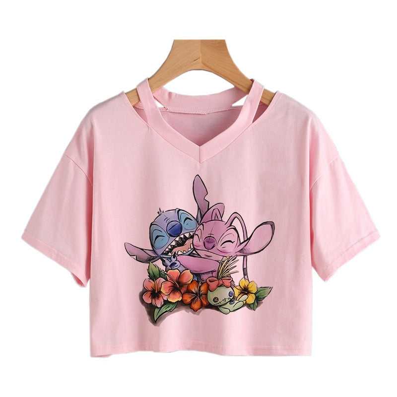 Disney Kawaii Lilo Stitch Funny Cartoon T Shirt Women Stitch Manga T-shirt Y2k Graphic Tshirt Streetwear Crop Top Tees Female